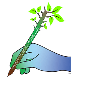 drawing of a blue and green shaded hand writing with a pencil shaped like a tree